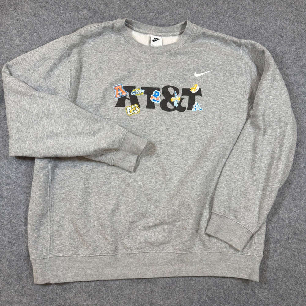 Nike AT&T Graphic Crewneck Sweatshirt Gray Fleece Mens XL CJ1614-063